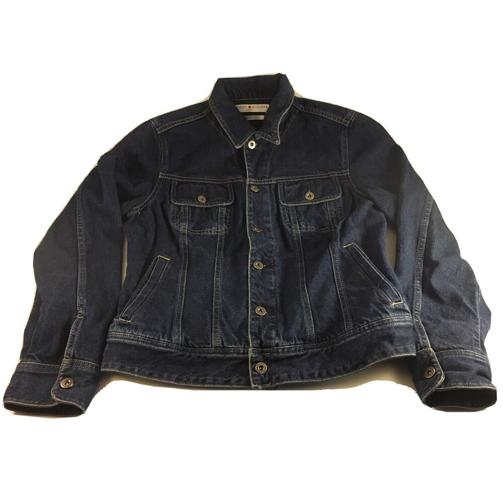 Tommy Hilfiger Jeans Womens Denim Jacket Y2K Vintage Dark Wash Large L